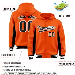 Orange Black Color Block Varsity Letterman Jacket Hoodie 4