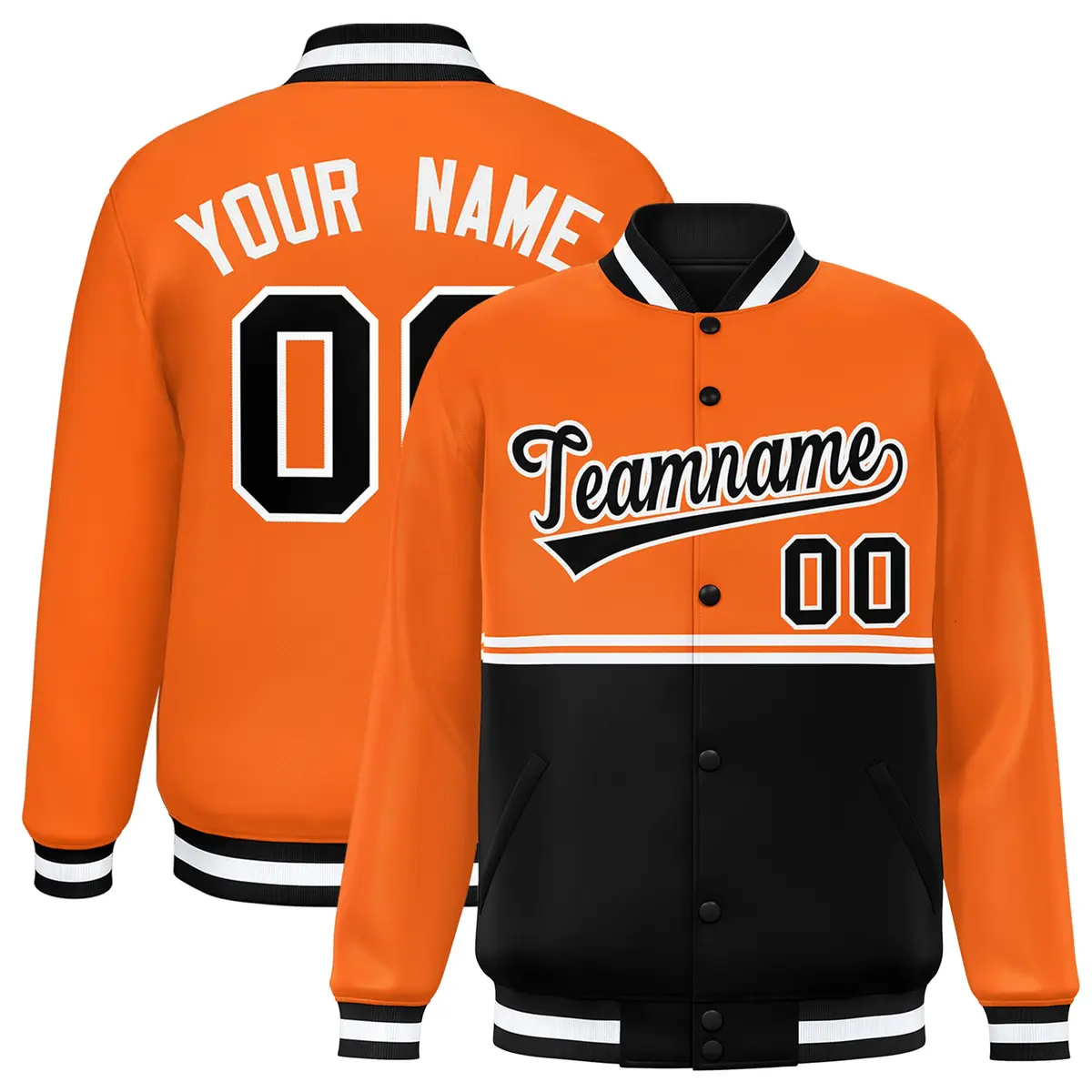 Orange Black Color Block Varsity Letterman Jacket