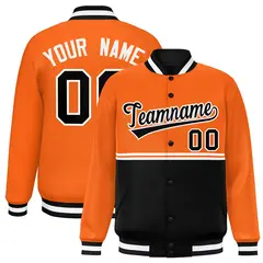 Orange Black Color Block Varsity Letterman Jacket 1