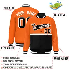 Orange Black Color Block Varsity Letterman Jacket 2