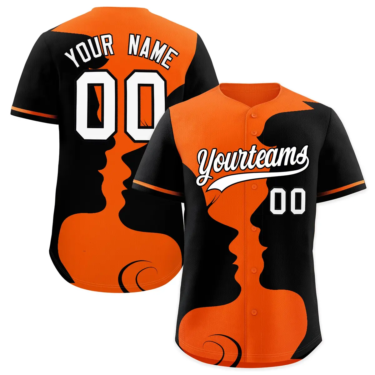 Orange Black Couple Silhouettes Valentine's Day Baseball Jersey