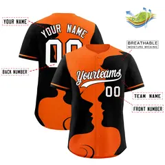 Orange Black Couple Silhouettes Valentine's Day Baseball Jersey 3