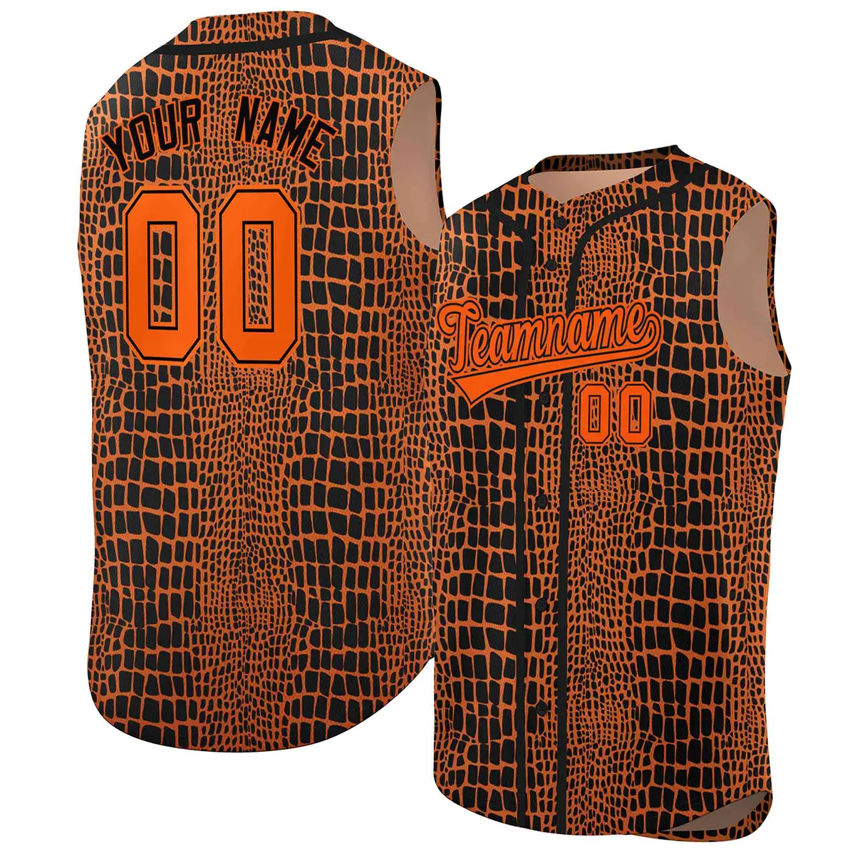 Orange Black Crocodile Graffiti Sleeveless Baseball Jersey
