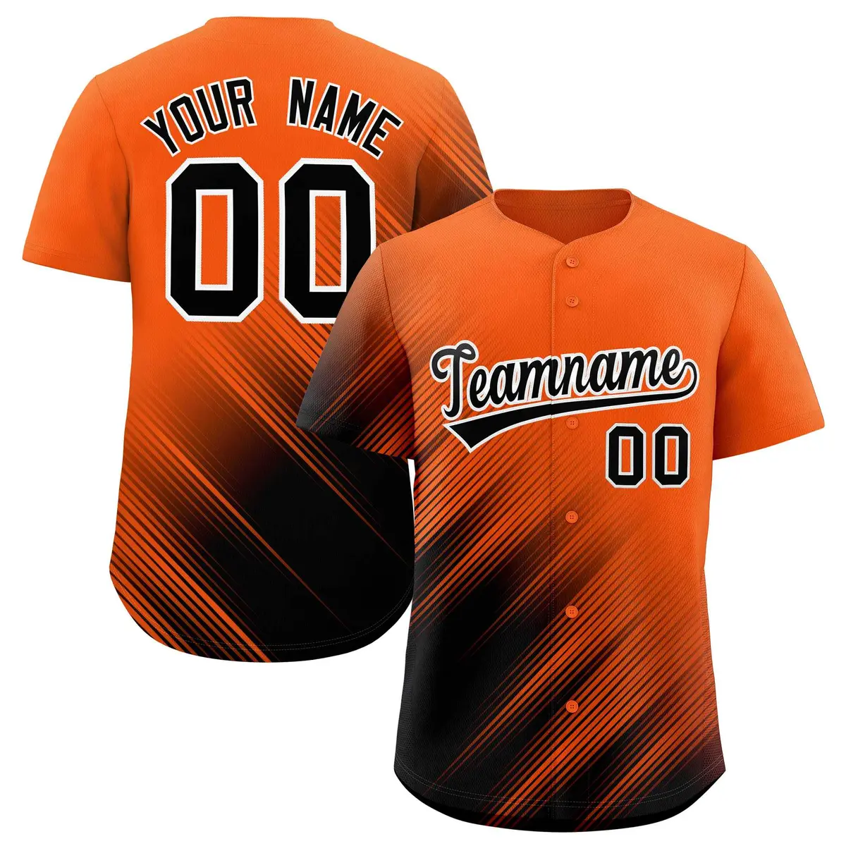 Orange Black Diagonal Stripe Gradient Baseball Jersey