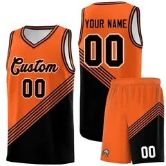 Orange Black Diagonal Stripes Color Block Basketball Jersey 1