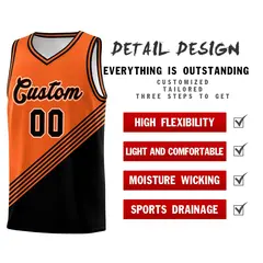 Orange Black Diagonal Stripes Color Block Basketball Jersey 2