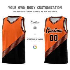 Orange Black Diagonal Stripes Color Block Basketball Jersey 3