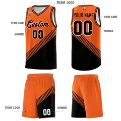 Orange Black Diagonal Stripes Color Block Basketball Jersey 5