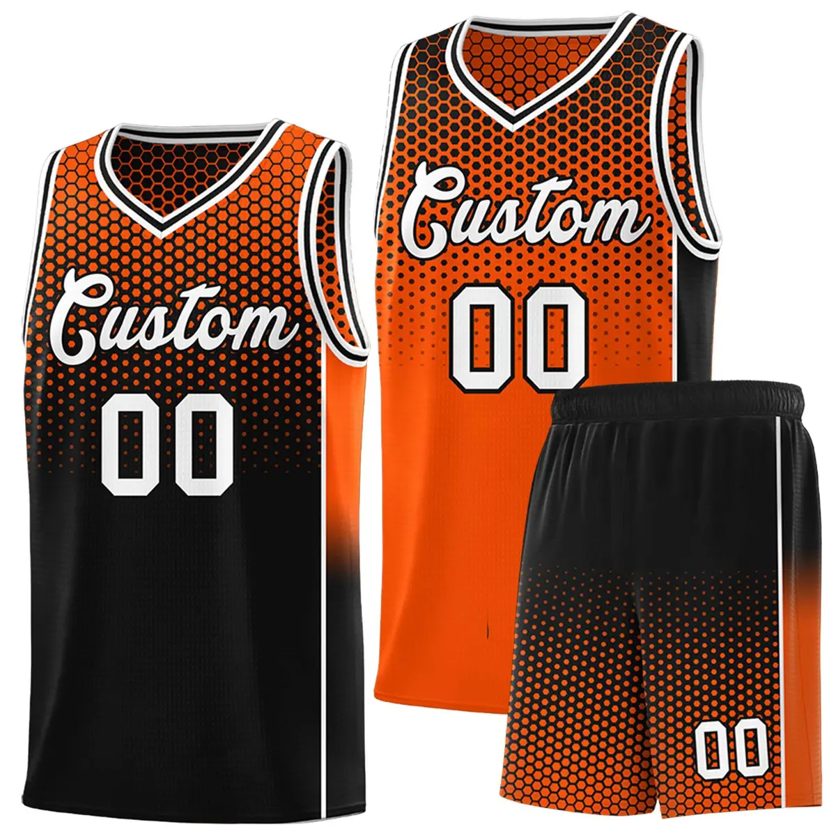 Orange Black Dot Pattern Side Gradient Reversible Basketball Jersey Kits