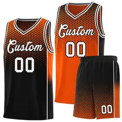 Orange Black Dot Pattern Side Gradient Reversible Basketball Jersey Kits 1