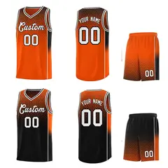 Orange Black Dot Pattern Side Gradient Reversible Basketball Jersey Kits 2