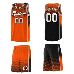 Orange Black Dot Pattern Side Gradient Reversible Basketball Jersey Kits 5