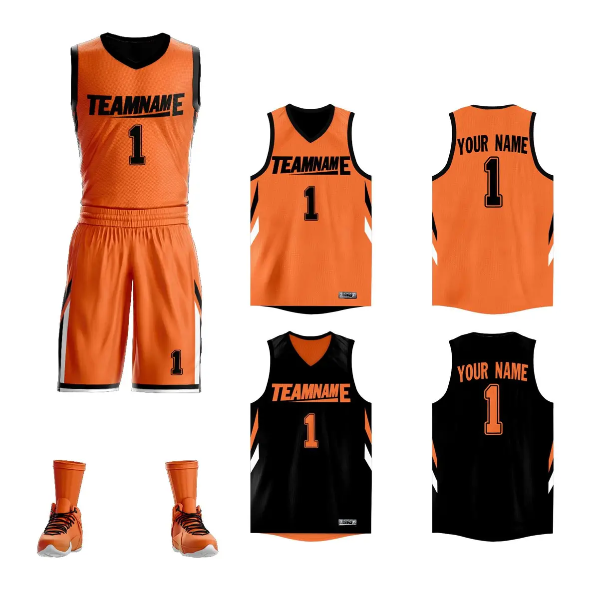 Orange Black Double Side Sportswear Basketball Jersey