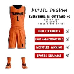 Orange Black Double Side Sportswear Basketball Jersey 2