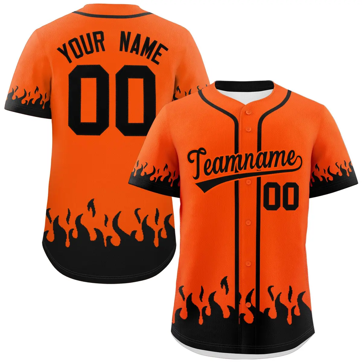 Orange Black Flame Graffiti Authentic Baseball Jersey