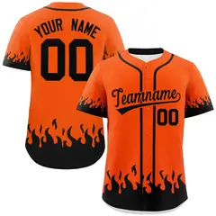 Orange Black Flame Graffiti Authentic Baseball Jersey 1