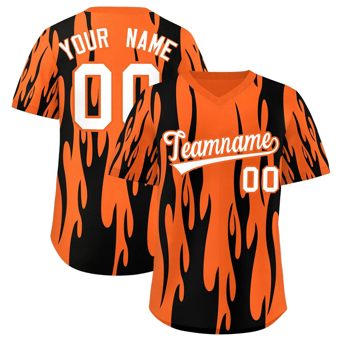 Orange Black Flame Pattern Pullover Baseball Jersey