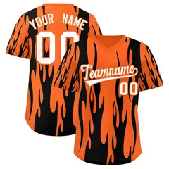 Orange Black Flame Pattern Pullover Baseball Jersey 1