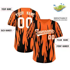 Orange Black Flame Pattern Pullover Baseball Jersey 2