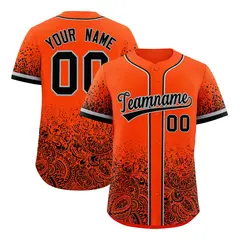 Orange Black Floral Gradient Full Button Baseball Jersey 1