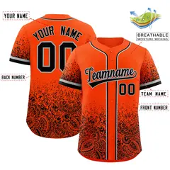 Orange Black Floral Gradient Full Button Baseball Jersey 2