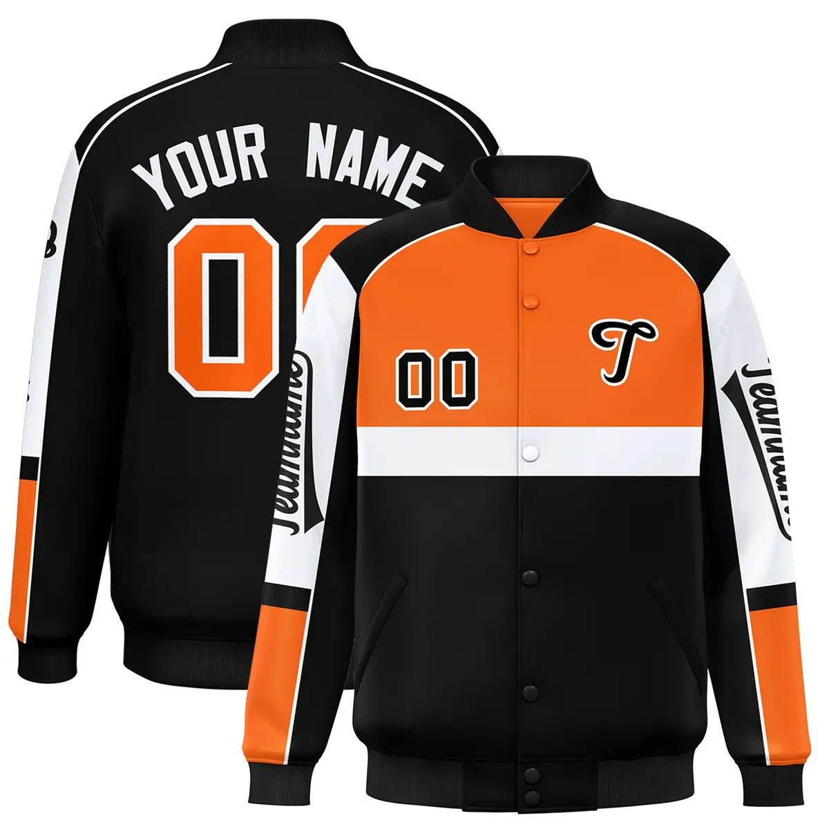 Orange Black Full-Snap Raglan Varsity Letterman Jacket