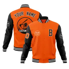 Orange Black Full-Snap Raglan Varsity Letterman Jacket 1