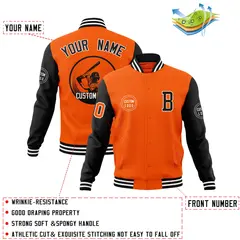 Orange Black Full-Snap Raglan Varsity Letterman Jacket 4