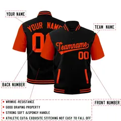 Orange Black Full-Snap Short Sleeve Varsity Jacket 2