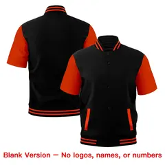 Orange Black Full-Snap Short Sleeve Varsity Jacket 7