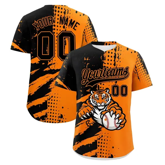 Orange Black Full-Snap Tiger Graffiti Baseball Jersey