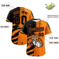 Orange Black Full-Snap Tiger Graffiti Baseball Jersey 2
