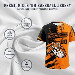 Orange Black Full-Snap Tiger Graffiti Baseball Jersey 3