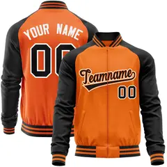 Orange Black Full-Zip Raglan Sleeves Varsity Letterman Baseball Jacket