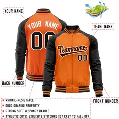 Orange Black Full-Zip Raglan Sleeves Varsity Letterman Baseball Jacket 4