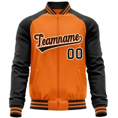 Orange Black Full-Zip Raglan Sleeves Varsity Letterman Baseball Jacket 5