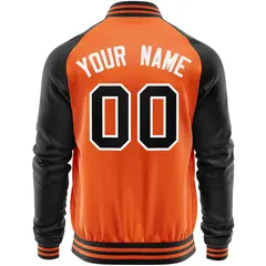 Orange Black Full-Zip Raglan Sleeves Varsity Letterman Baseball Jacket 6
