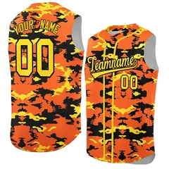Orange Black Gold Camo Sleeveless Baseball Jersey