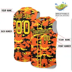 Orange Black Gold Camo Sleeveless Baseball Jersey 2