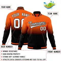 Orange Black Gradient Full-Snap Varsity Letterman Jacket 2