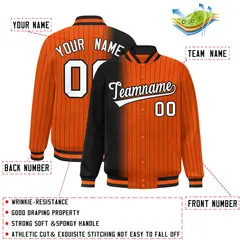Orange Black Gradient Pinstripe Varsity Full-Snap Letterman Jacket 2