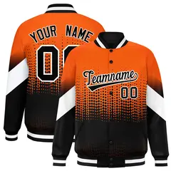 Orange Black Gradient Polka Dot Varsity Full-Snap Letterman Baseball Jacket