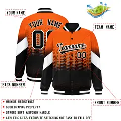 Orange Black Gradient Polka Dot Varsity Full-Snap Letterman Baseball Jacket 2
