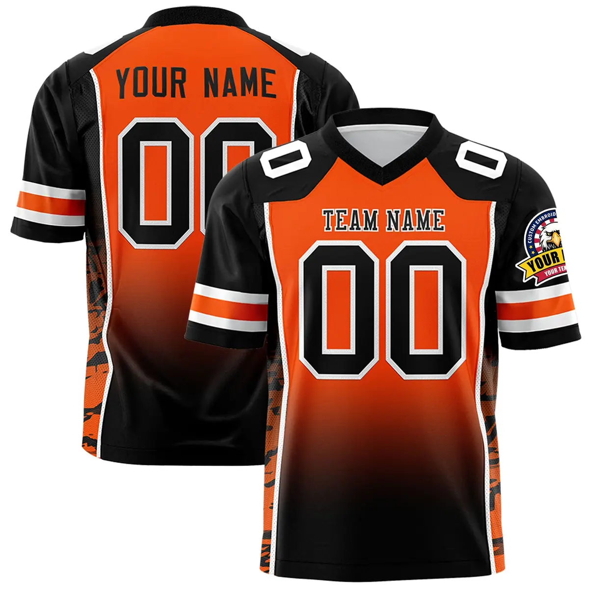 Orange Black Gradient Side Pattern Authentic Football Jersey