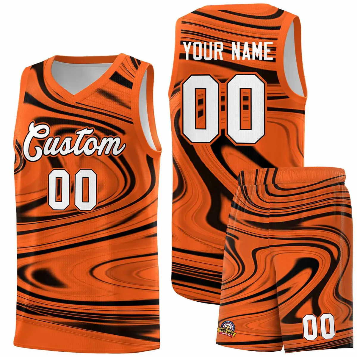 Orange Black Graffiti Fluids Style Basketball Jersey Sets