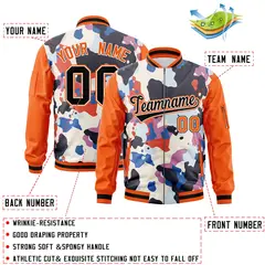 Orange Black Graffiti Pattern Full-Zip Varsity Letterman Bomber Jacket 2