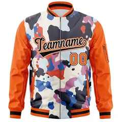 Orange Black Graffiti Pattern Full-Zip Varsity Letterman Bomber Jacket 3
