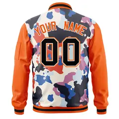 Orange Black Graffiti Pattern Full-Zip Varsity Letterman Bomber Jacket 4