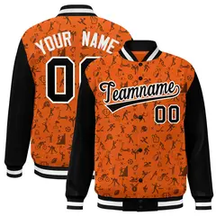 Orange Black Graffiti Pattern Varsity Raglan Letterman Jacket