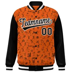Orange Black Graffiti Pattern Varsity Raglan Letterman Jacket 3